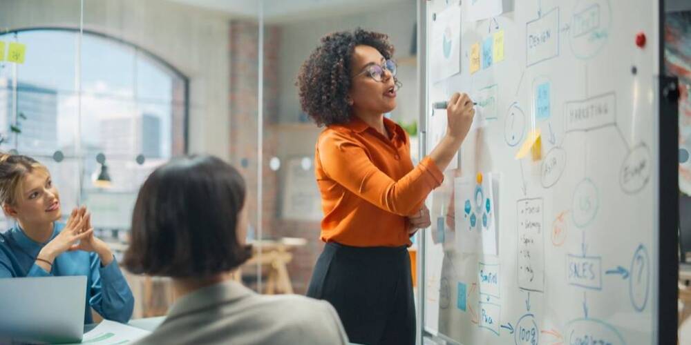 Lady running Productive Team Meeting